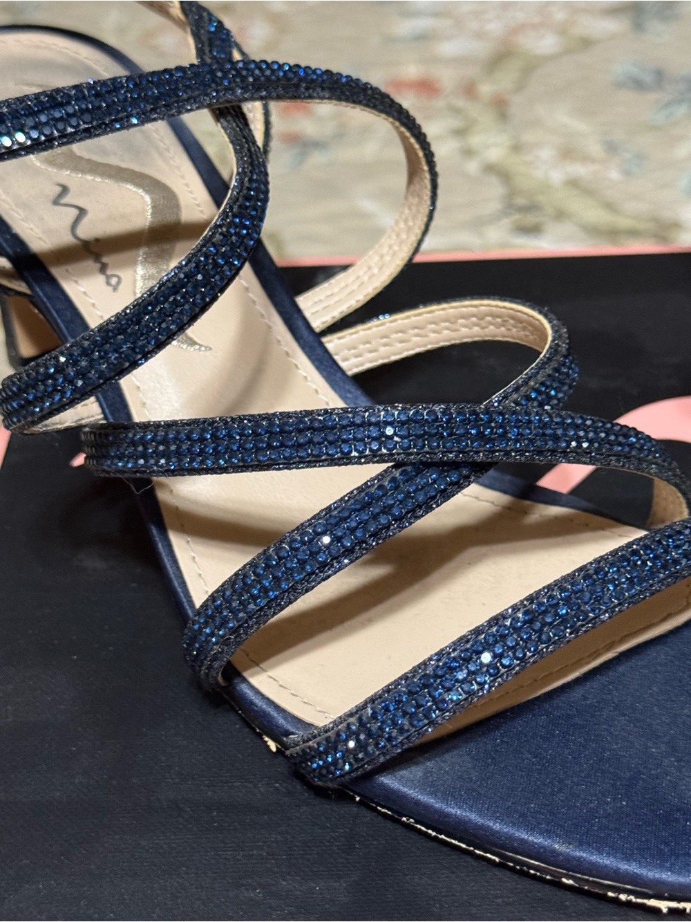 Nina Navy Crystal Strappy Heel